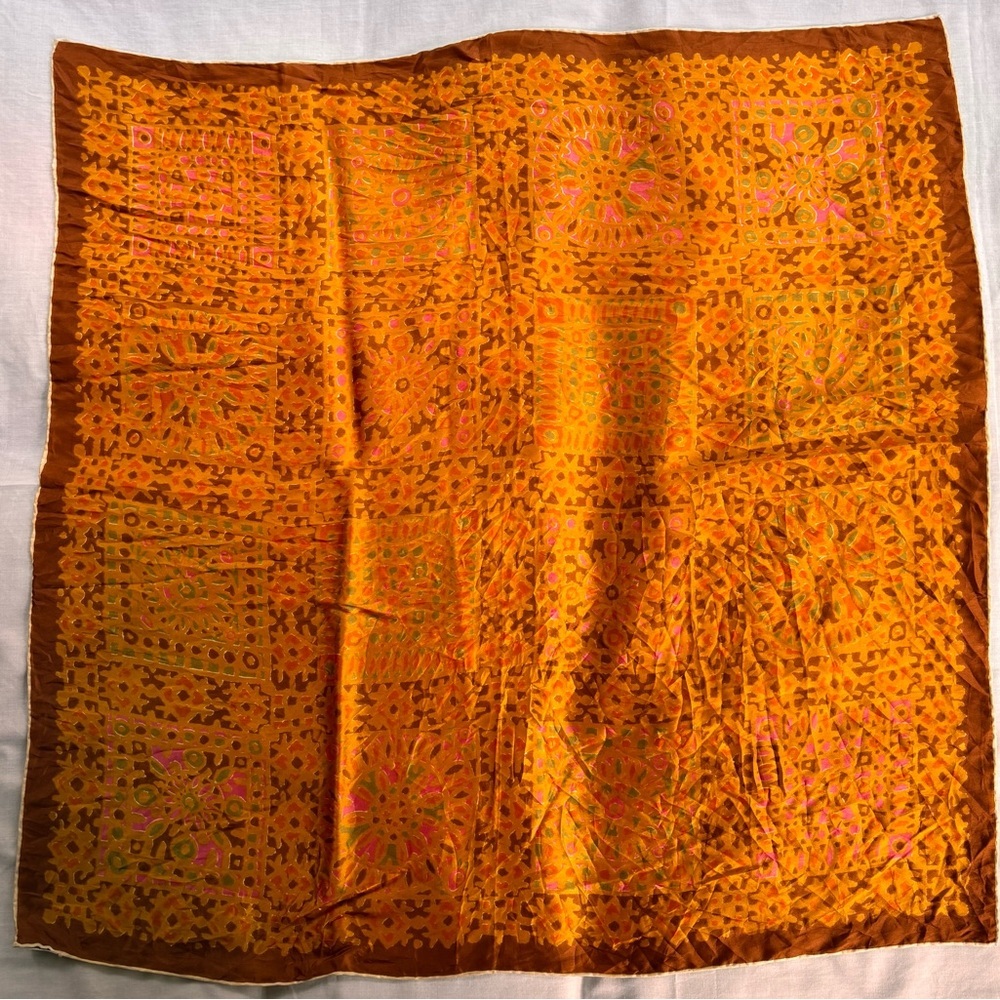 Vintage 60s Mod Gold & Brown Patterned Scarf | Retro Maximalist - Picture 3 of 10